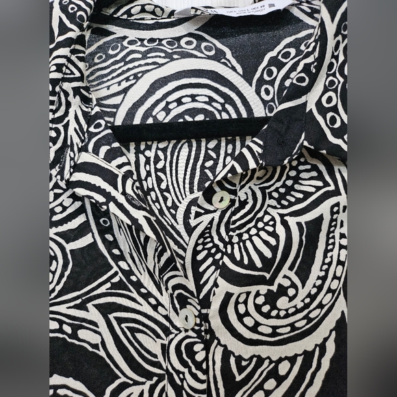 Zara Black High Contrast Paisley Print Flared Skirt Mini Long Sleeve Dress - Picture 8 of 12